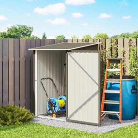 Outsunny Magazie de Grădină 0,92m² din Oțel Galvanizat, Depozit pentru Unelte cu Ușă Blocabilă, Acoperiș Înclinat, 100x104x160 cm, Maro și Alb | Aosom Romania