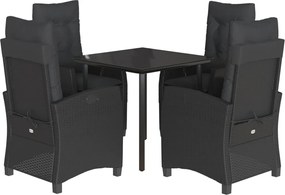 vidaXL Set mobilier de grădină cu perne, 5 piese, negru, poliratan