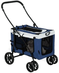 Cărucior pentru câini și pisici PawHut, pliabil, cu container detasabil, 81 x 58 x 97,5 cm, Negru + Albastru + Alb | Aosom Romania