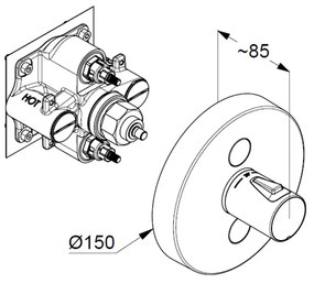 Baterie duș, Kludi, Push, rotundă, termostatată, pentru 2 consumatori, crom, 387120538