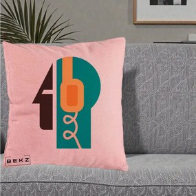 Perna Personalizata Retro Casti Muzicale, 40x40 cm, Roz, Husa Detasabila, Perna Inclusa, BEKZ®