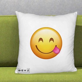 Perna Decorativa Emoji Limba Scoasa, 40x40 cm, Alb Pufos, Husa Detasabila, Perna Inclusa, BEKZ®