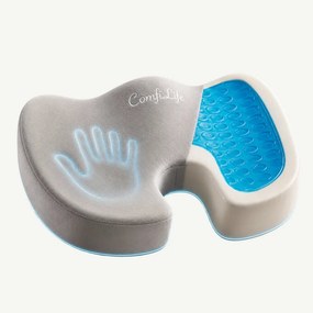 Perna ortopedica sezut ORTO COCCIS Gel Catifea, spuma cu memorie si gel racoritor, Gri