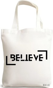 Sacosa de Panza pentru Cumparaturi, Geanta Tote, model Believe, 38x34.5 cm, Alba, BEKZ®