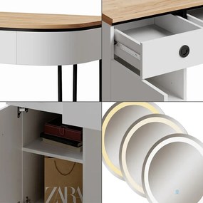 SEA808 - Set Masa toaleta 120 cm, cosmetica, machiaj, oglinda cu LED, masuta vanity - Alb - Negru - Culoarea Stejar