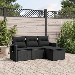 3252402 vidaXL Set mobilier de grădină cu perne, 4 piese, negru, poliratan