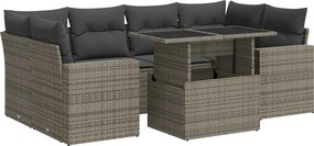 vidaXL Set canapele de grădină, 7 piese, cu perne, gri, poliratan