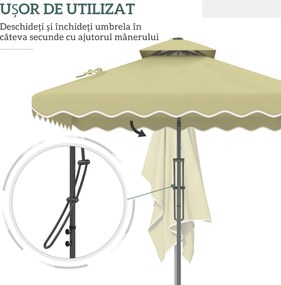 Outsunny Umbrelă Suspendată cu Copertină Dublă, Deschidere cu Manivelă, Bază în Cruce şi Falduri, 2.5x2.5 m, Bej | Aosom Romania