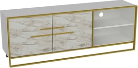 Comoda TV POLKA, alb/auriu, PAL melaminat/metal, 160x39x57 cm
