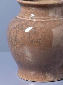 Vază din ceramică artizanală roz cu decor botanic, finisaj lucios, 20×21 cm, „Rosaire"