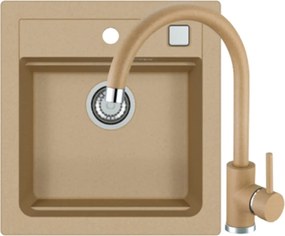 Set chiuveta bucatarie compozit Alveus Atrox 20 bej 47x50 cm si baterie Kati