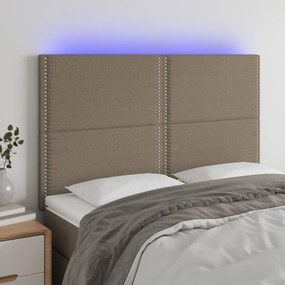 3122286 vidaXL Tăblie de pat cu LED, gri taupe, 144x5x118/128 cm, textil