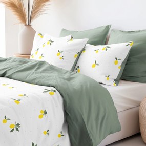 Goldea lenjerie de pat din 100% bumbac duo - lămâie cu verde salvie 200 x 220 și 2buc 50 x 70 cm (din două bucăți, cusătură pe mijloc)