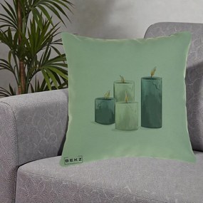 Perna Decorativa Lumanari Hygge Alb-Verde, 40x40 cm, Verde, Husa Detasabila, Perna Inclusa, BEKZ®