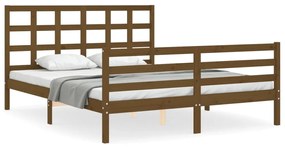 3193994 vidaXL Cadru de pat cu tăblie, maro miere, king size, lemn masiv