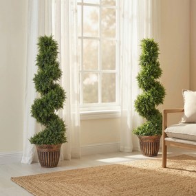 HOMCOM Set 2 Chiparoși Artificiali Spiralați 120 cm cu Ghiveci, pentru Decor Interior și Exterior, Verde | Aosom Romania