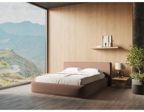 Pat matrimonial roz deschis tapițat cu spațiu de depozitare cu somieră 180x200 cm Kiana – Makamii