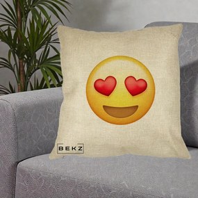 Perna Decorativa Emoji Inimi in Ochi, 40x40 cm, Crem, Husa Detasabila, Perna Inclusa, BEKZ®