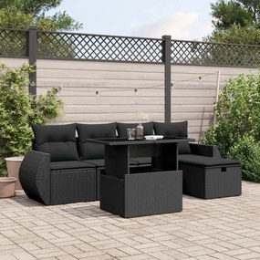 3275125 vidaXL Set mobilier de grădină cu perne, 6 piese, negru, poliratan