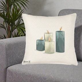 Perna Decorativa Lumanari Hygge Alb-Verde, 40x40 cm, Crem Reliefat, Husa Detasabila, Perna Inclusa, BEKZ®