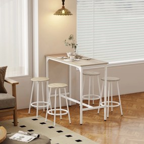 HOMCOM Set masă înaltă și 4 scaune cu suport pentru picioare stil modern, structură metalică efect lemn natural | Aosom Romania