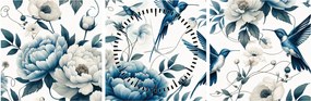 Tablou - Colibri cu flori (cu ceas) (90x30 cm)