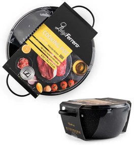 Cratiță Luigi Ferrero Symphony FR-2410, 24x11.5 cm, 4.3 l, Acoperire antiaderentă, Capac din sticlă cu gaură pentru abur, Mânere din oțel cu PVD, Inducție, Marmură neagră