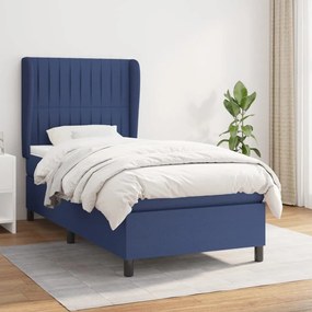 vidaXL Pat box spring cu saltea, albastru, 90x200 cm, textil