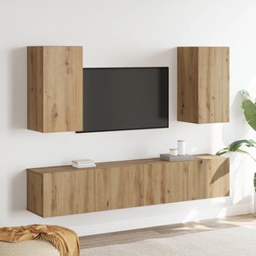 vidaXL Set de 4 piese pentru cabinet TV , montat pe perete, din lemn artisanal