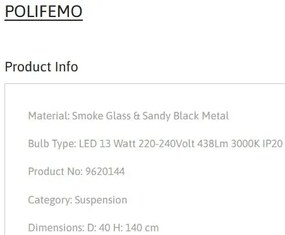 Lustra LED design modern POLIFEMO fumuriu, 40cm