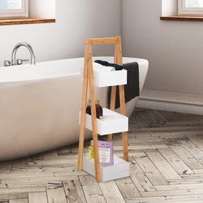 Raft cu 3 etajere Dulapior pentru baie cu economisire spatiu si multifunctional din lemn MDF si bambus 21x30x81cm, Alb HOMCOM | Aosom RO