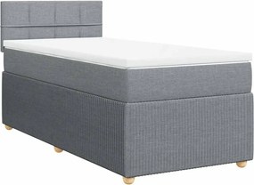 vidaXL Pat box spring cu saltea, gri deschis, 90x190 cm, textil