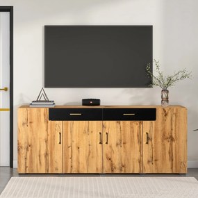 Comodă multifuncțională cu 4 uși și 2 sertare, Culoare naturală | Aosom Romania
