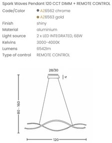 Lustra LED CCT suspendata cu telecomanda SPARK WAVES 120 crom