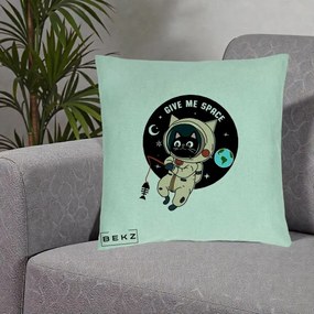 Perna Decorativa Give Me Space Pisica Astronaut, 40x40 cm, Verde Menta, Husa Detasabila, Perna Inclusa, BEKZ®