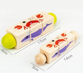 Mini puzzle cu cilindri cu animale, jucărie din lemn Montessori