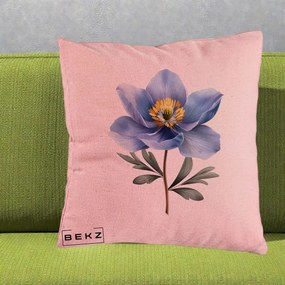 Perna Decorativa Anemona Albastra Botanica, 40x40 cm, Roz, Husa Detasabila, Perna Inclusa, BEKZ®