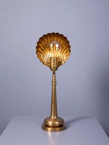 Lampă de birou din alamă antichizată, abajur în formă de scoică, finisaj vintage, 49×18×13 cm, „Shelly"