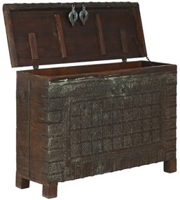 Cufar vintage, din lemn de tec, sculptat manual, Trunk
