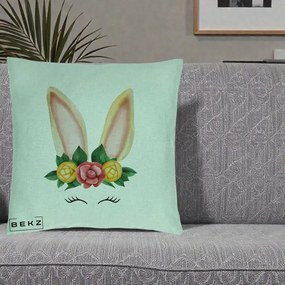 Perna Decorativa Iepuras Flori Urechi Pastelui, 40x40 cm, Verde Menta, Husa Detasabila, Perna Inclusa, BEKZ®