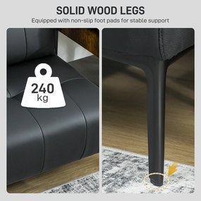 HOMCOM Divan cu Două Locuri Compact din Piele Sintetică, Divan Modern Capitonat cu Nasturi cu Îmbunătățire Spumoasă și Picioare din Lemn, Canapea Fără Brațe pentru Sufragerie și Birou, 115x73x83 cm, Negru | Aosom Romania