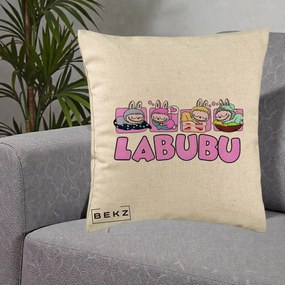 Perna Personalizata Labubu Sleeping Quad, 40x40 cm, Bej, Husa Detasabila, Perna Inclusa, BEKZ®