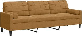 vidaXL Canapea cu 3 locuri cu pernuțe, maro, 210 cm, catifea
