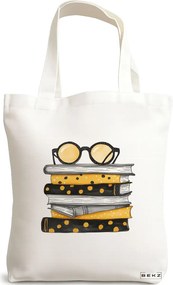 Sacosa de Panza pentru Cumparaturi, Geanta Tote, model Books 19 38 x 34.5 cm, Alba, BEKZ®
