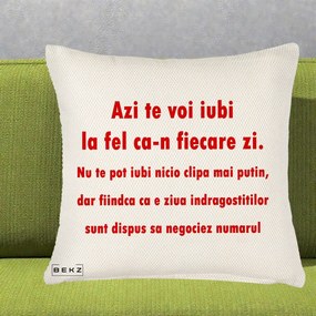 Cadou pentru Iubita - Perna Personalizata Azi Te Voi Iubi, 40x40 cm, Crem Reliefat, Husa Detasabila, Perna Inclusa, BEKZ®