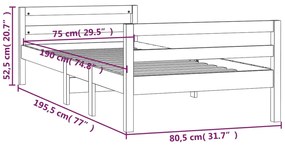 Cadru de pat, alb, 75x190 cm, lemn masiv de pin