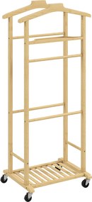 HOMCOM Suport de haine 4 în 1 pe roți din lemn de bambus, 47x33.7x105.5 cm | Aosom Romania