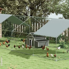 PawHut Coteț din Lemn pentru Exterior cu 2 Cuiburi de Ouă, Adăpost pentru Găini cu Tavă Detașabilă și Acoperiș din Asfalt, pentru 2-4 Găini, Gri | Aosom Romania