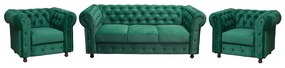 Set CHESTERFIELD 3-1-1, canapea  extensibila 3 locuri si 2 fotolii fixe, verde