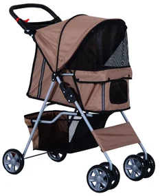 PawHut Cărucior pentru Câini de până la 10 kg, 75x45x97 cm, Maro | Aosom Romania